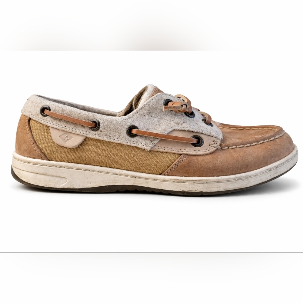 Sperry Top-Sider 9.5M Boat Shoes Tan Beige Lace Up Casual Women’s Pre-Owned - Picture 3 of 10